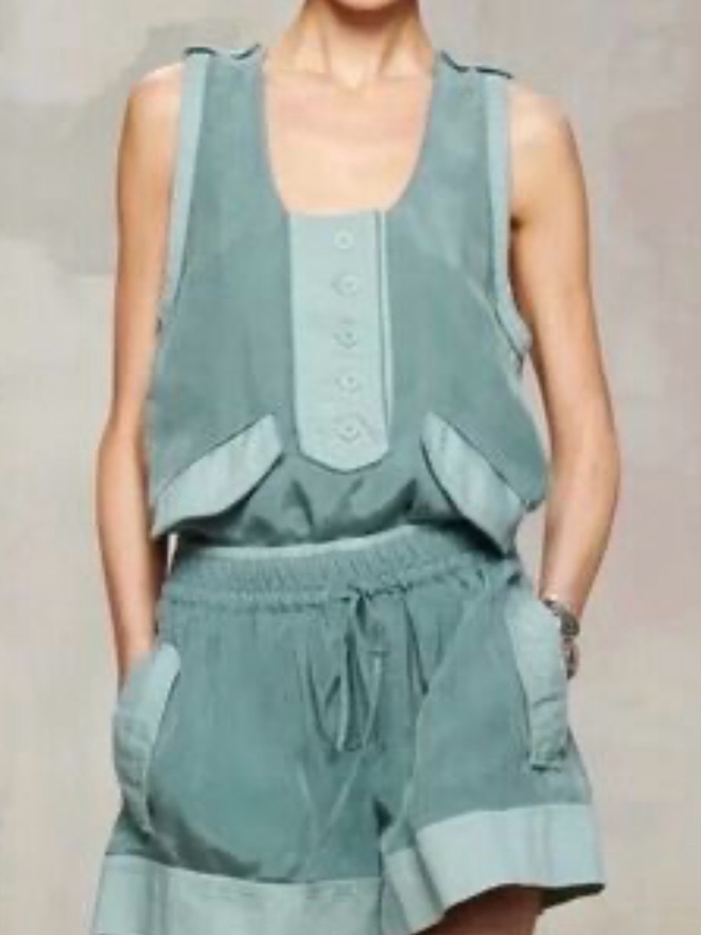 Zara Teal Sleeveless Button-Front Tank Top